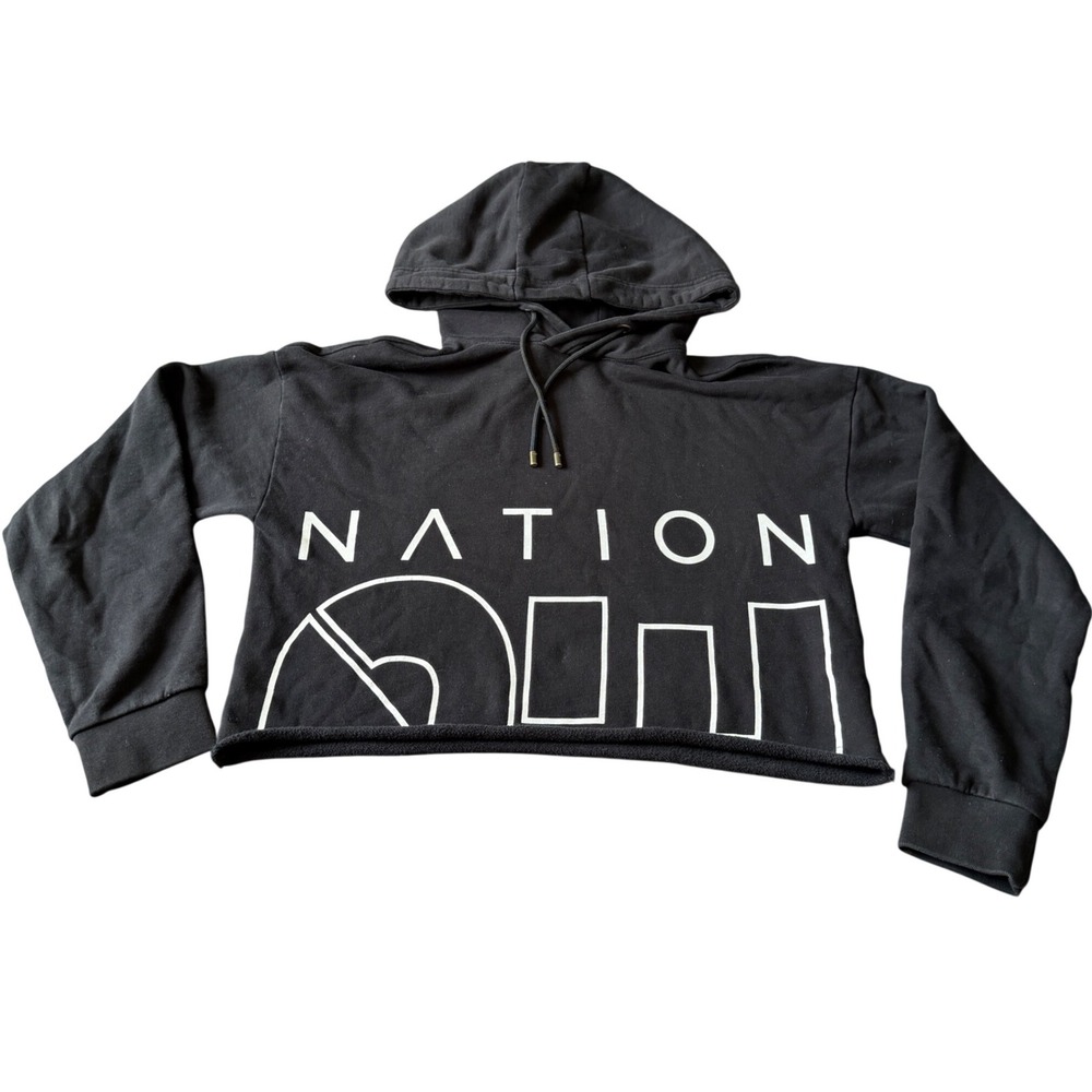 PE Nation Cropped Hoodie Women's XS Black Logo Pullover Sweatshirt Activewear